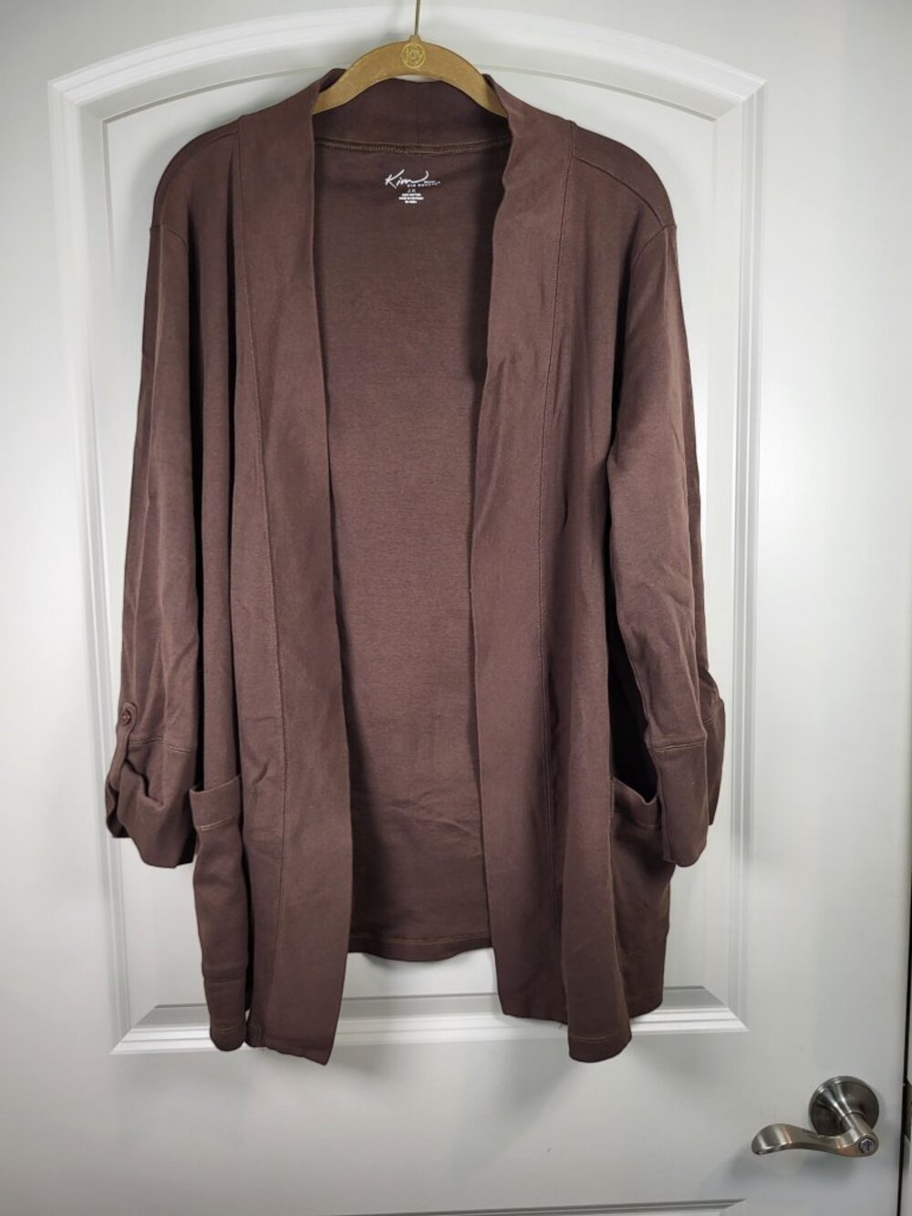 Kim Rogers Plus Size Brown Open-Front Cotton Cardigan 2X - Picture 8 of 10
